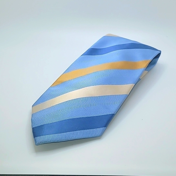 Croft & Barrow 100% Silk Blue Yellow Stripes Men's Tie - Picture 1 of 3